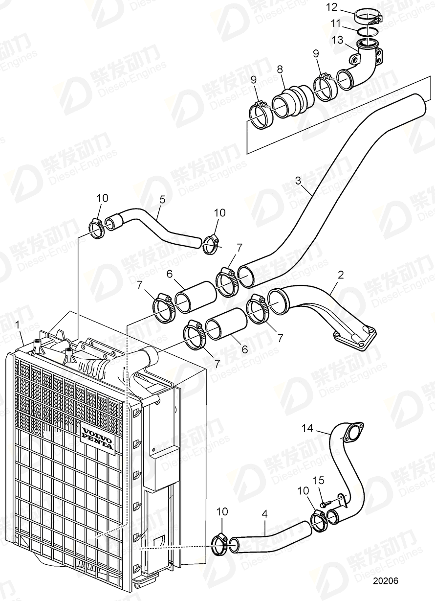 VOLVO Cooling hose 3593587 Drawing